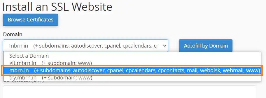 cPanel SSL/TLS section 2
