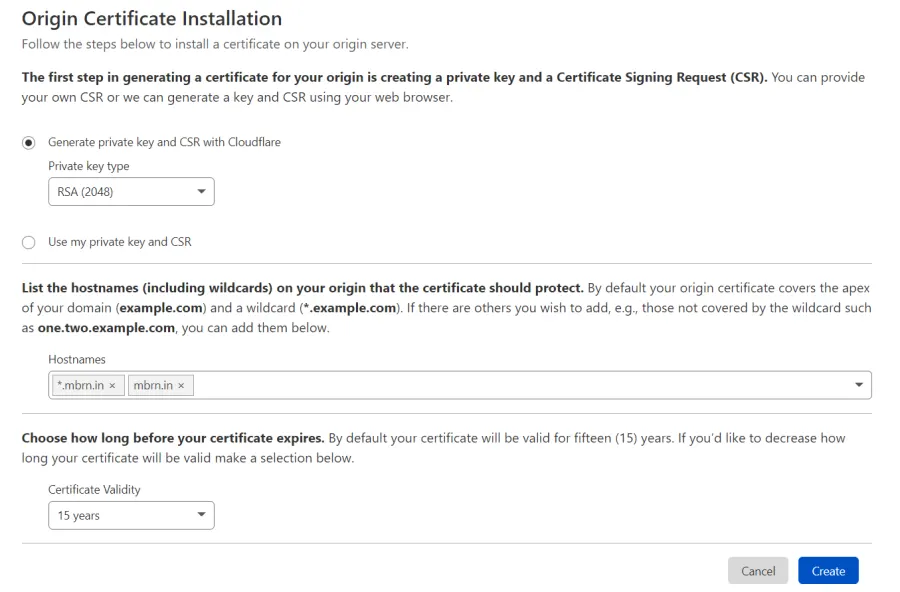 Cloudflare origin certificate installation