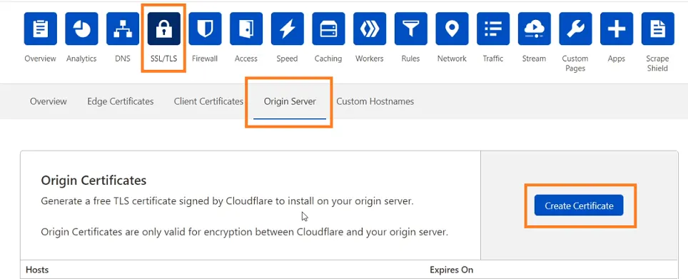 Create Cloudflare Origin Certificate